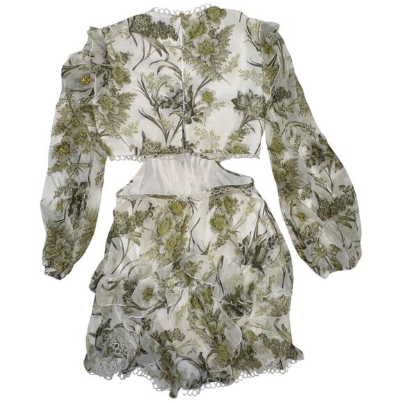 Asos Floral Cluster Embellished Long Sleeve Cut Out Ruffled Mini Dress Size 6 - Picture 6 of 15